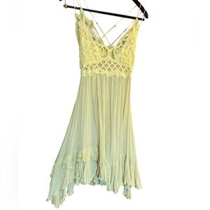 Yellow Lace Spaghetti Strap Short Summer Dress